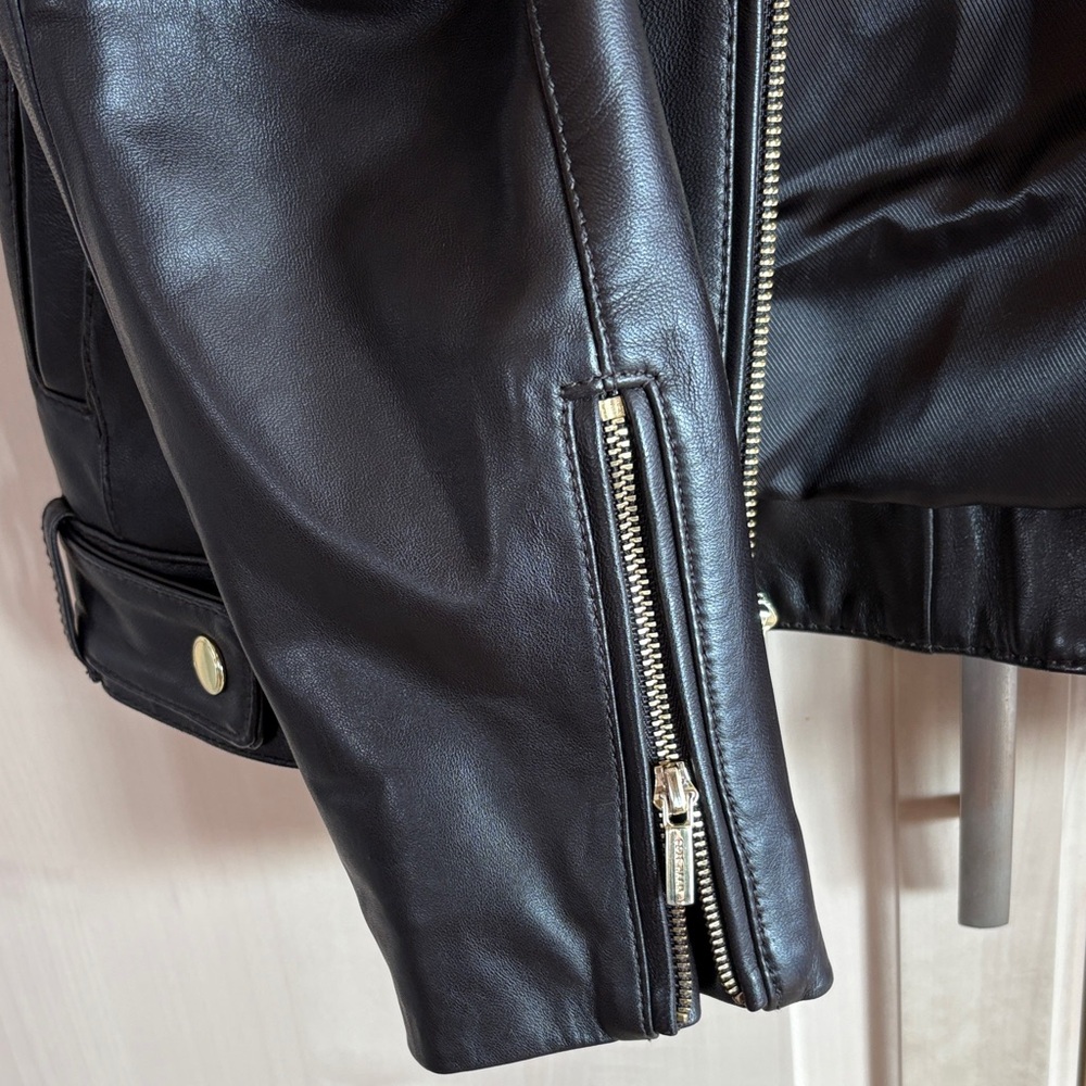 Beautiful Cole Haan Chocolate Brown Leather Jacket with Quilted Shoulders NWOT - Picture 7 of 7